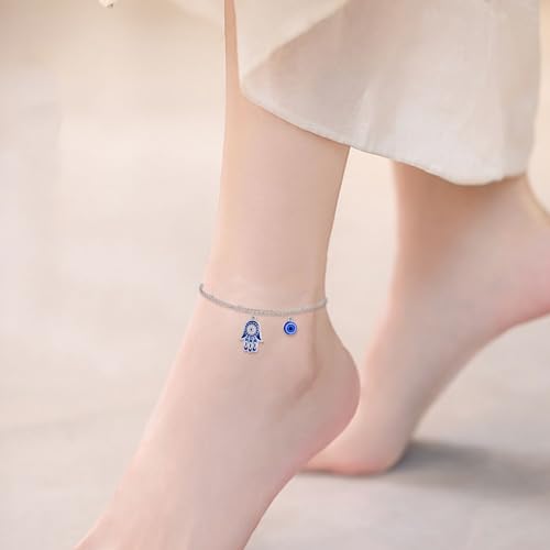 Image of VONALA Evil Eye Anklet 925 Sterling Silver Irish Celtic Knot /Witches Knot /Claddagh /Infinity Heart /Butterfly /Pineapple Chain Hotwife Anklet Foot Ankle Jewerly Gift for Women Mother Wife Sisters