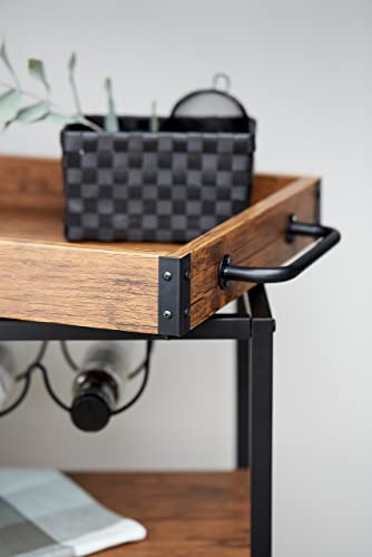 Foto von WENKO Küchenwagen Rustico, 3 Etagen, vielseitiger Servierwagen mit 4 Rollen, Kücheninsel mit Weinglashalter & Flaschenhalter, 80 x 89,5 x 40 cm, Rollwagen aus lackiertem Metall und MDF, Braun/Schwarz