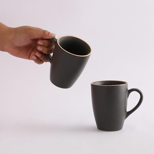 Image of miah decor Tea Coffee Cup Set of 6 300ml Big Grey Ceramic (Porcelain) Premium Tea & Coffee Mugs | Microwave Safe | Elegant Tableware for Home & Office | Ideal for Gifting