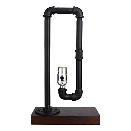 ALUCSET Lámpara de mesa de metal negro con base de madera, estilo retro, estilo vintage, con estilo antiguo, para mesita de noche o mesita de noche (baja) Cover