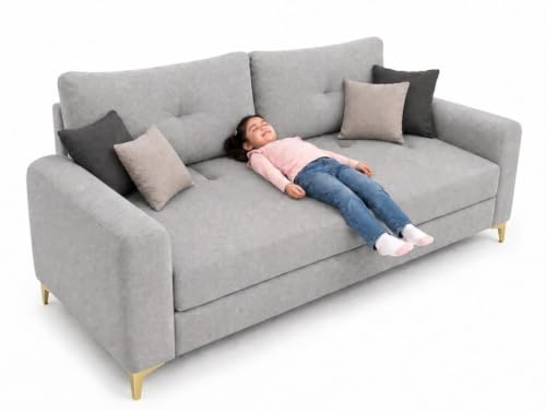 Image of FURNY Lean Luxury 3 Seater Lounger Sofa Set with Adjustable Backrest, 40D High-Density Foam & Soft Boston Fabric for Living Room & Hotels & Studio Apartments - Light Grey