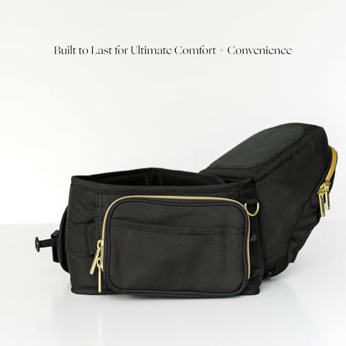 Tushbaby Original Hip Seat Baby Carrier for Babies & Toddlers up to 45 lbs, Safety Certified, Lightweight No-Foam Design with Storage, Black & Gold - Thumbnail 3