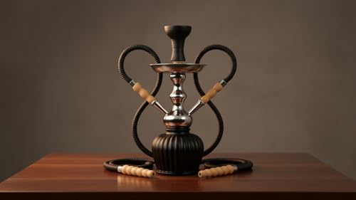Image of FAB HOME DECOR QT Econo Dual Hose Hookah | Designer Double Pipe Aluminium Stem 12 Inch Glass, Steel Hookah Set For Heavy Smoke | Perfect for Party Lovers (Black)