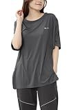 [JANJAM] 大きいサイズ レディース Tシャツ 5分袖 サイドスリット スポーツウェア トップス チャコール 5L