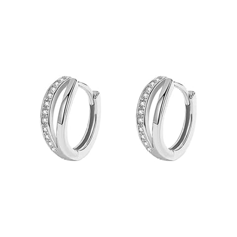 EVELYN 925 Sterling Silver Small Hoop Earrings for Women, Double Line Huggie Hinged Hoops Created with Austrian Crystals Zircondia Cover