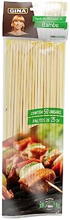 Espeto de Bambu natural 25cm para Churrasco Doces 50 Unidades Gin...
