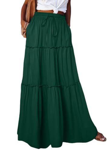 Image of Happy Sailed Womens Floral Print Boho Maxi Skirt Elastic High Waist Pleated Ruffle Flowy Long Skirts S-XL