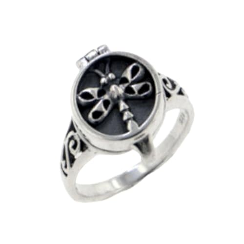 Sterling Silver Dragonfly Poison or Aromatherapy Scent Locket Ring Size