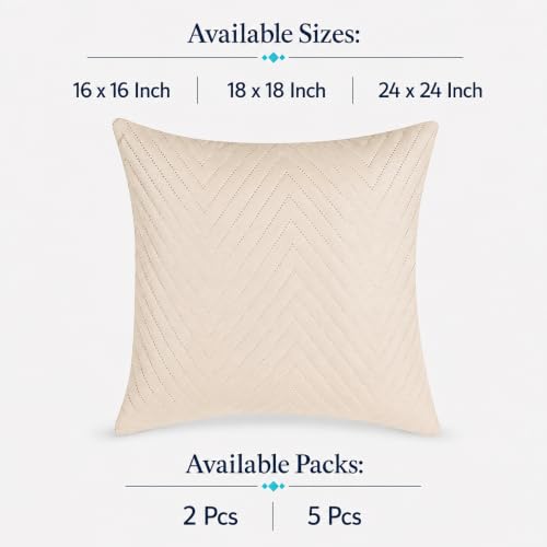 Image of RD TREND UltraSonic Microfiber Cushion Covers, 45 x 45 cm /18 x 18 inches, Set of 2, 250 TC,Back Zipper (Beige)