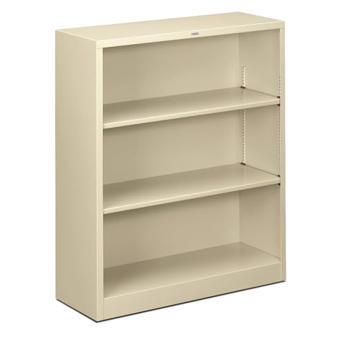 Image of HON Metal Bookcase, 3 Shelves, 34-1 /2 W by 12-5 /8 D by 41 H, Putty