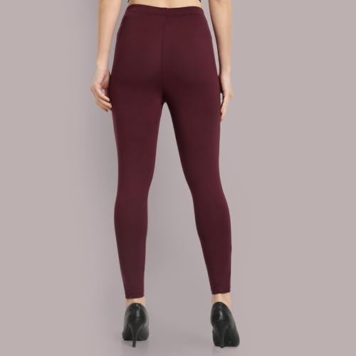 Image of ONE SKY Women Ankle Length Leggings | Premium Cotton Modal Spandex Blend | High Waist Stretchable & Bio-Washed Fabric | Colour-Lock | Ethnic Leggings for Women