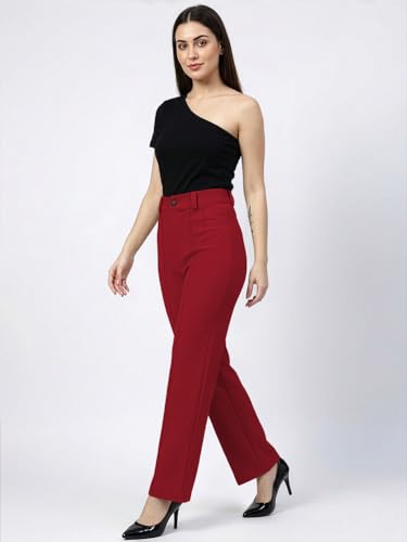 Image of Women's High Waist Formal Straight Fit Trousers Premium Stretch Office Pants Front Pleated Design Smart Workwear Bottom for Office, Casual & Business Wear