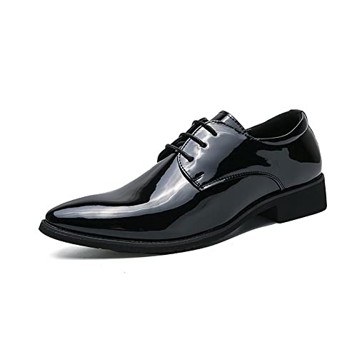Oxford Formal Shoes for Men Lace Up Pointed Burnished Toe Derby Shoes Faux Leather Rubber Sole Resistant Non Slip Wedding(Black,10 M US)