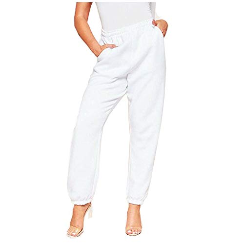 Image of MyShoeStore Ladies Joggers Womens Jogging Tracksuit Bottoms Casual Lounge Wear Bottom Sports Gym Training Trousers Jogger Track Sweat Fleece Jog Pants (Elasticated Hem White, 16-18)