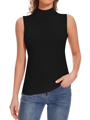 Sleeveless Mock Neck Tops for Women Soft Slim Fit Knit Vest Tops