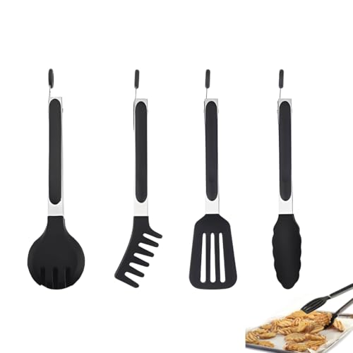 YUPZAR 4 Pezzi Pinze da Cucina, Pinza Cucina Siliconee, Senza BPA Pinze Barbecue Antiscivolo in Acciaio Inox Pinza per Spaghetti, Pinza per Alimenti in Silicone per Friggitrice ad Aria