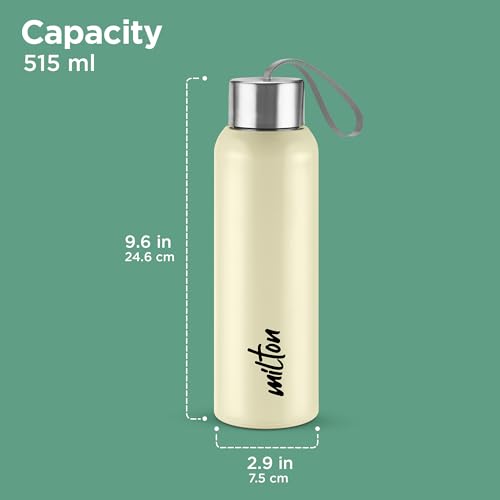 Image of Milton Halo 600 Steel Thermoware, Inner Steel, PU Insulated, Leak Proof Water Bottle for School Kids, Office, Gym, Easy to Carry Strap, 500 ml, Beige