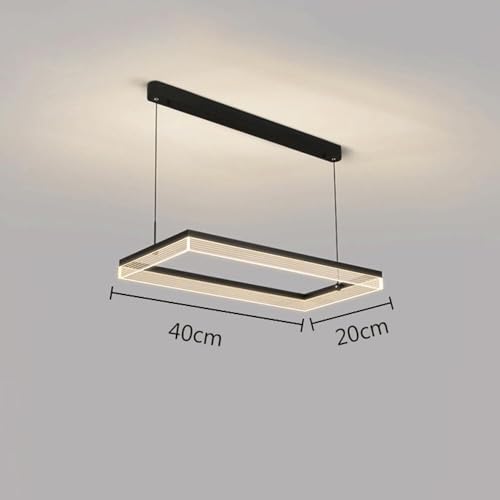Lustre LED de table à manger rectangulaire noir suspendu à intensité variable