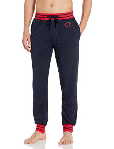 Champion Men's Rib Cuff Sleep Pants, Navy w C Logo, Small