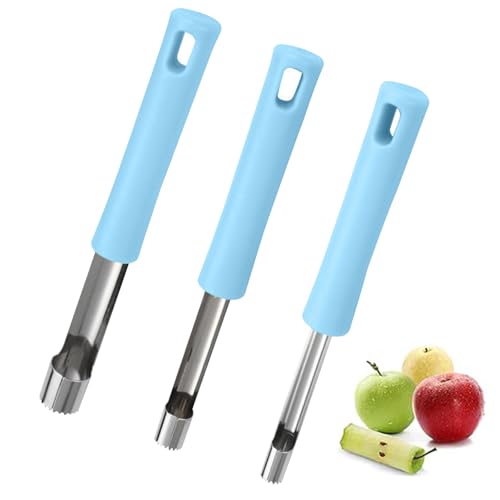 KASESSS 3 Pièces Vide Pomme, Vide Pomme Trognon Pratique, Evideur Pomme en Acier Inoxydable, Enleve Trognon Pomme pour Ôter Les Trognons des Fruits, Denoyauteur Pomme pour La Cuisine à Domicile (Bleu)