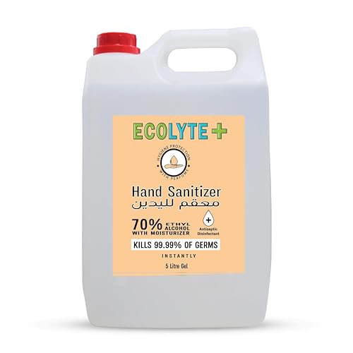 ECOLYTE+ Hand Sanitizer - Skincare Antibacterial Gel, Antiseptic & Disinfectant contains 70% Ethyl Alcohol, Moisturizer, Skin Friendly, 99.99% Effective against germs, Instant Protection - (5 Liter)