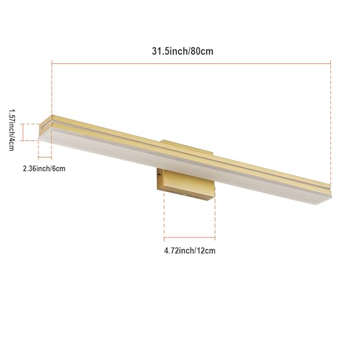 Image of SineRise LED Modern Bathroom Vanity Light Fixtures (32-Inch, 3000K /4000K /6000K, Dimmable), Gold Modern Acrylic Bathroom Wall Lighting Fixtures Over Mirror