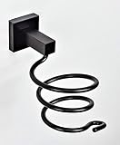 BoBoU Soporte para secador de pelo, color negro mate, montaje en pared, sin agujeros, de acero inoxidable, aluminio, auto-adhesivo, con soporte para...