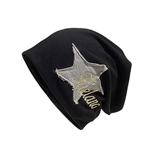 Peoaieh Y2K Slouch Hat Star Beanie Hat Grunge Accessories Winter Warm Cap Retro Design Knit Beanie for Women Men (Black)