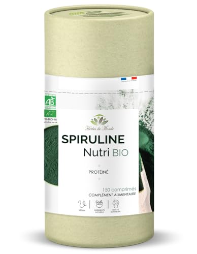 Herbes du Monde - Spiruline BIO Ultra Nutritive 150 Comprimés: SuperAliment Certifié AB, Riche en Protéines, Phyto-actifs, Agriculture Biologique, Conditionnée en France - 1 boite