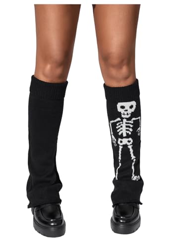 Image of RoseSeek Women's 1 Pair Y2K Bow Front Lace Trim Leg Warmers Ribbed Knit Over Knee Pile Leg Warmers Long Socks