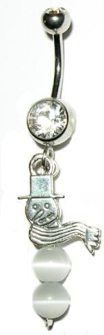 Snowman with Cat's Eye Body Belly Button Ring - Customize Your Barbell Length