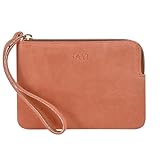 GAYI URBAN Genuine Leather 4.5 x 6.5 Wristlet Purse for Women, Evening Wristlet Pouch Clutch Bag (Coral)
