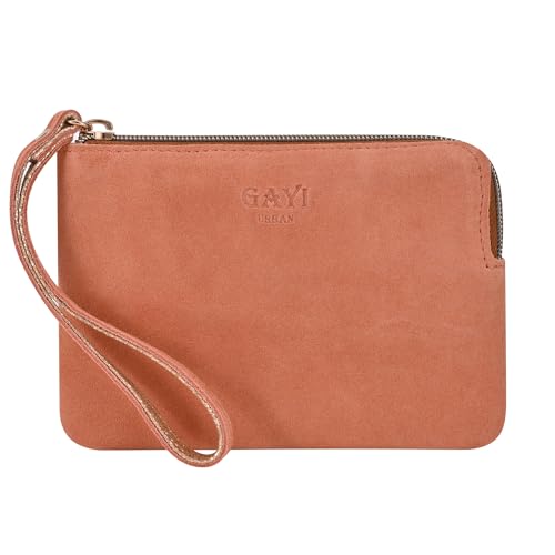 GAYI URBAN Genuine Leather 4.5 x 6.5 Wristlet Purse for Women, Evening Wristlet Pouch Clutch Bag (Coral)