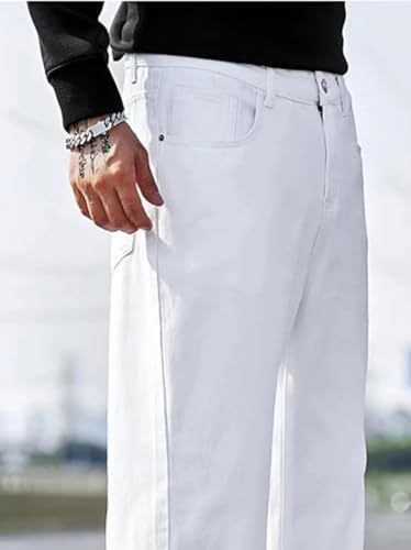 BOSWUD Men's Loose Fit Mid Rise White Denim Jeans - Image 4