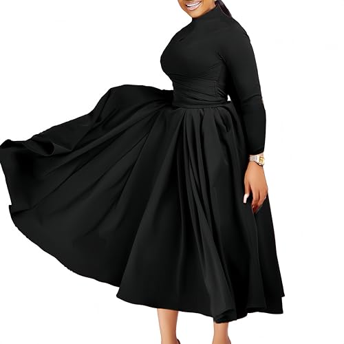 INR Women Elegant Long Dress Fashion Casual Dress High Waist Flowy Big Swing Dress