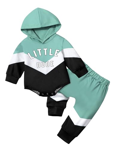 Image of AGAPENG Baby Boy Clothes Color Block Oversized Hoodie Sweatshirt Onesie Romper Long Pants Sweatsuit Fall Winter Outfits Set