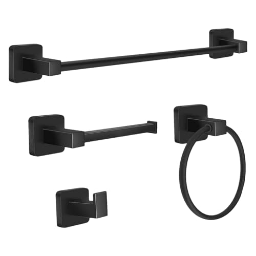 Juego de Pasteles de Barra de Toalla - baño Negro Mate, Kit de Hardware de Metal | Railas Colgantes de Acero Inoxidable de 4 Piezas, solución Dura de solución de Pared para duchas, inodoros, inodoros