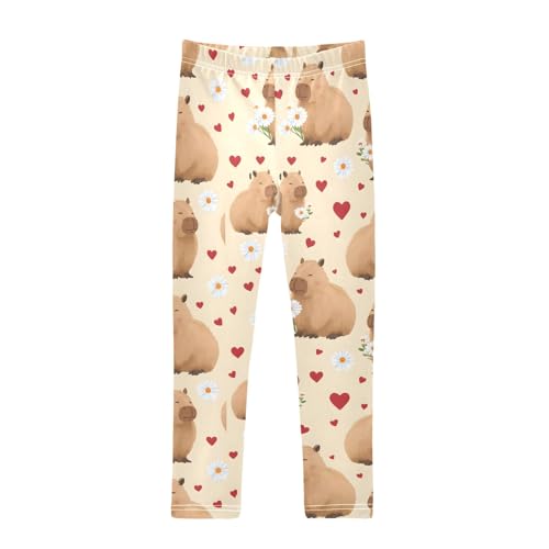 Capybara Love Daisy Flower Girls Leggings Athletic Pants Tights Stretch Bottom