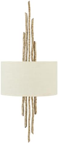 Hinkley Fredrick Raymond Spyre Large Two Light Wall Sconce, Natural Linen Shade, Sculptural Hand Hammered Metal, Modern Luxury, Champagne Gold Finish