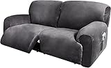 Extra Wide 75'' - 100'', Recliner 2 Seater Sofa Covers, Reclining Loveseat Cover, 6-Piece Velvet Stretch Couch Covers with Side Pocket, Thick Soft Washable (Color : Dark Gray)