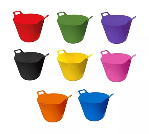 ORGANIZED 42L Flexible Tubs Set of 3 Large Heavy Duty Rubber Storage Buckets Multi-Purpose Flexible Plastic Tubs for Garden Cleaning Laundry DIY Builders & Home Storage Mixed Colours