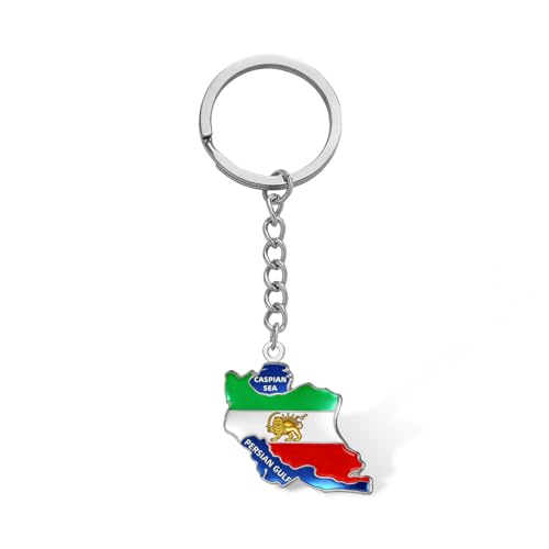 VASSAGO Porte-clés carte de l'Iran avec pendentif lion et soleil - Faravahar - Derafsh Kaviani - Drapeau persan iranien, Argent 1., taille unique