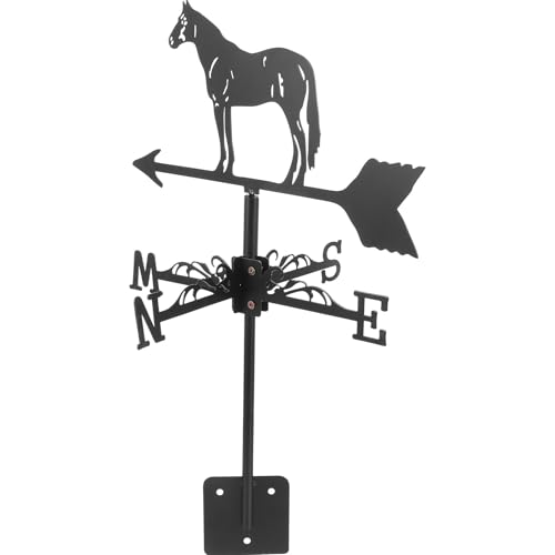 Toyvian Veleta de Metal Negra Forma de Caballo para Jardín y Techo, Indicador de Dirección del Viento para Patio y Granja, Estaca Resistente para Decoración Exterior, Instrumento
