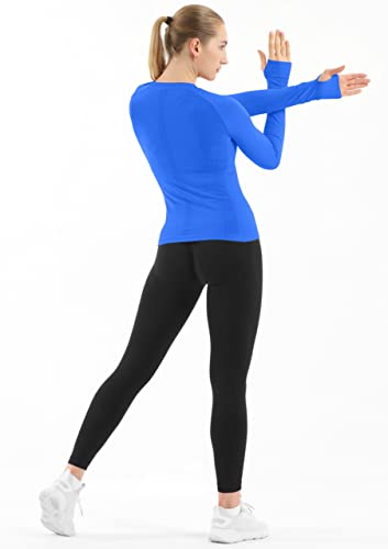 Image of MathCat Seamless Workout Shirts for Women Long Sleeve Yoga Tops Sports Running Shirt Breathable Athletic Top Slim Fit XS-XL