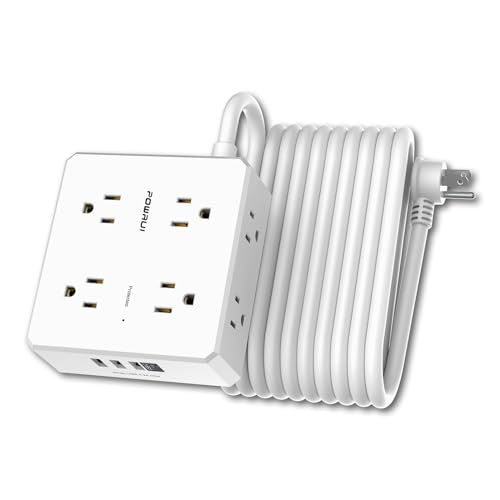 Surge Protector Power Strip - 20 Ft Flat Plug Extension Cord with 8 Widely Outlets and 4 USB Ports(1 USB C), 3 Side Outlet Extender for Home Office, White, ETL Listed