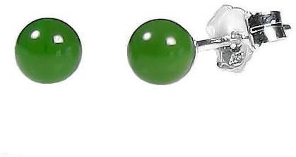 Trustmark 14K White Gold 4mm Natural Nephrite Green Jade Ball Stud Post Earrings