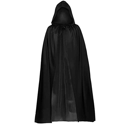 Halloween Umhang mit Kapuze Mittelalter Umhang Kapuzenumhang Schwarz Vampir Kostüm Cape Kostüm Vampir Umhang Jedi Mantel Darth Vader Umhang für Erwachsene Unisex