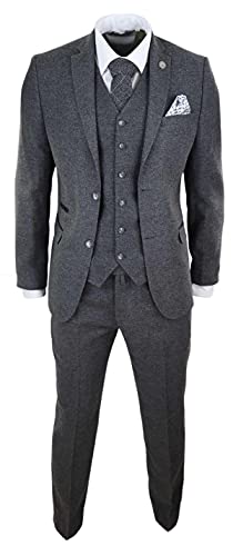Tweed Herren Anzug 3-teilig Kariert Vintage 1920er Peaky Shelby Hochzeit Tweed, Grauer Anzug für Herren, L