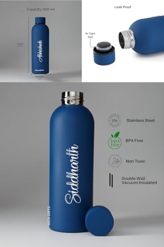 Image of AICA Personalized Name Stainless Steel Water Bottle - 500ml | For Men & Women Girl & Boy | Gifts for Men & Women Girl & Boy| Secret Santa Gifts for Office Staff Man Woman (Royalblue)