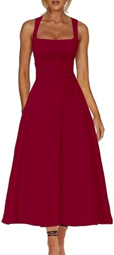 Kaximil Women's Square Neck Corset A Line Maxi Dress Ruffle Ruche...